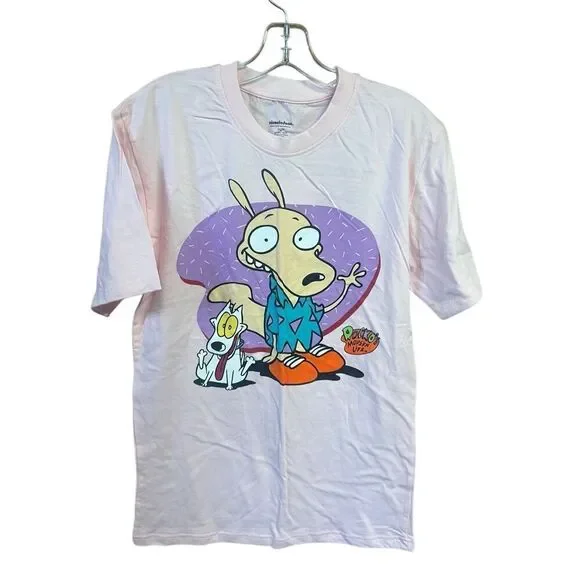 Nickelodeon ROCKO'S MODERN LIFE GRAPHIC PINK Tee Shirt Sz M NWOT - Picture 1 of 5
